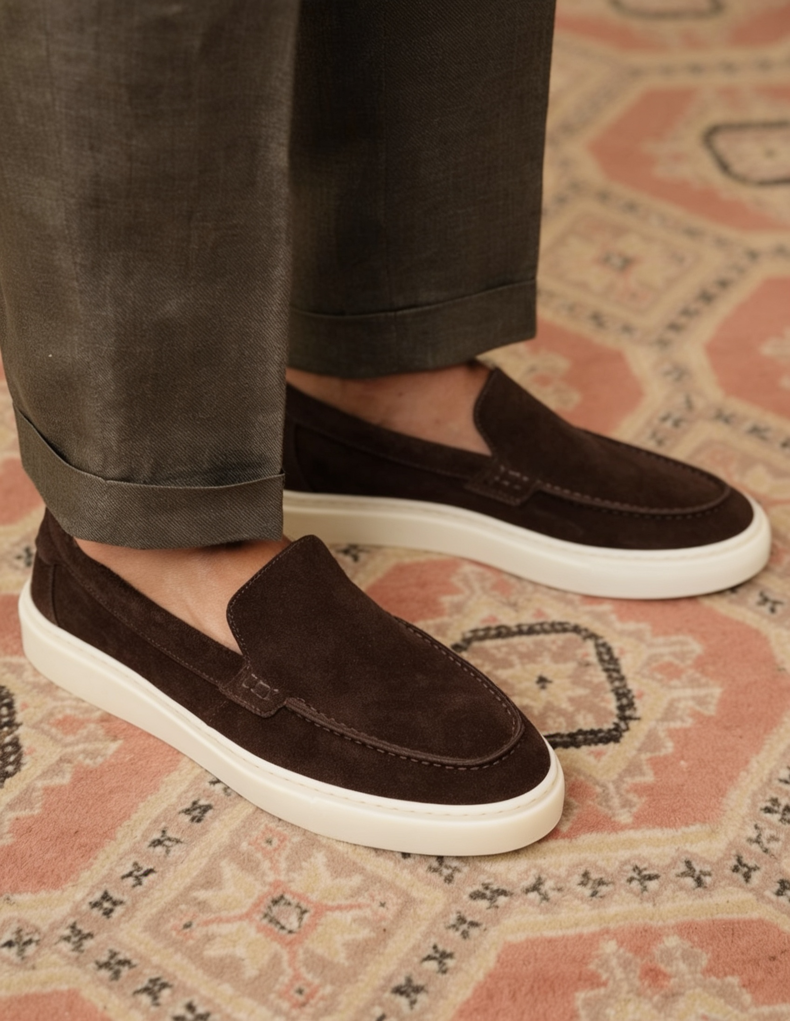 VELOR kahverengi hakiki süet erkek casual loafer