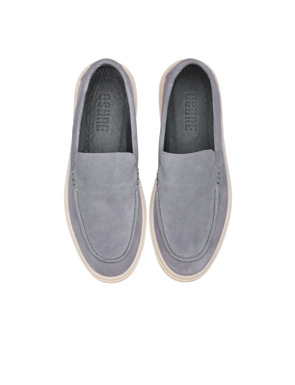 VELOR gri erkek hakiki süet casual loafer ön görünüm - OCHRE Shoes