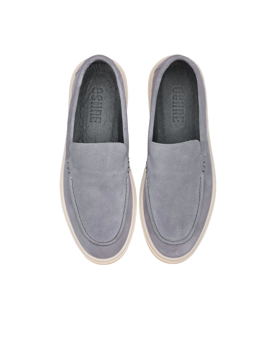 VELOR gri erkek hakiki süet casual loafer ön görünüm - OCHRE Shoes